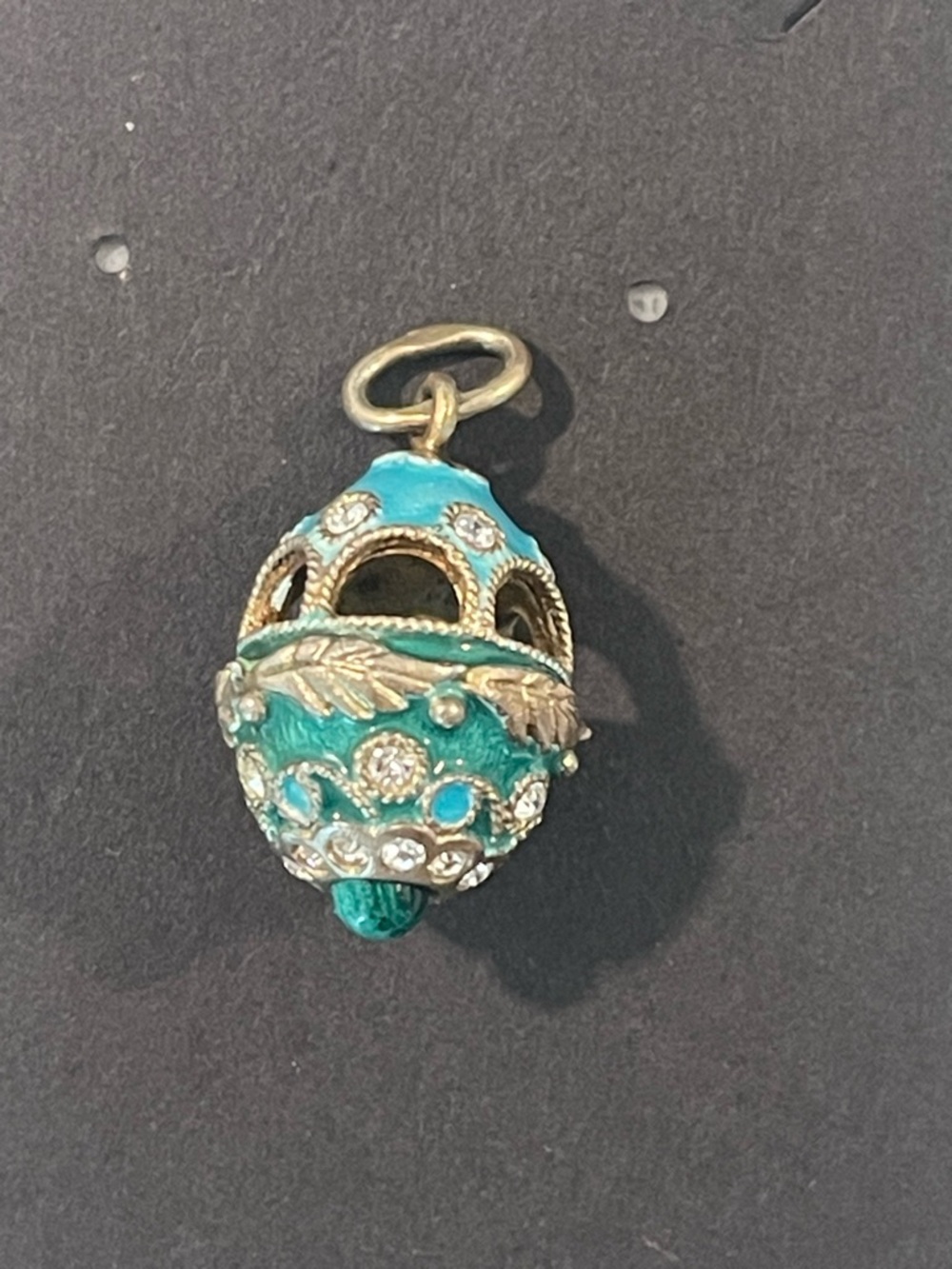 Vintage Sterling Silver Fabergé Style Enamel Egg Charm Pendant Turquoise Green